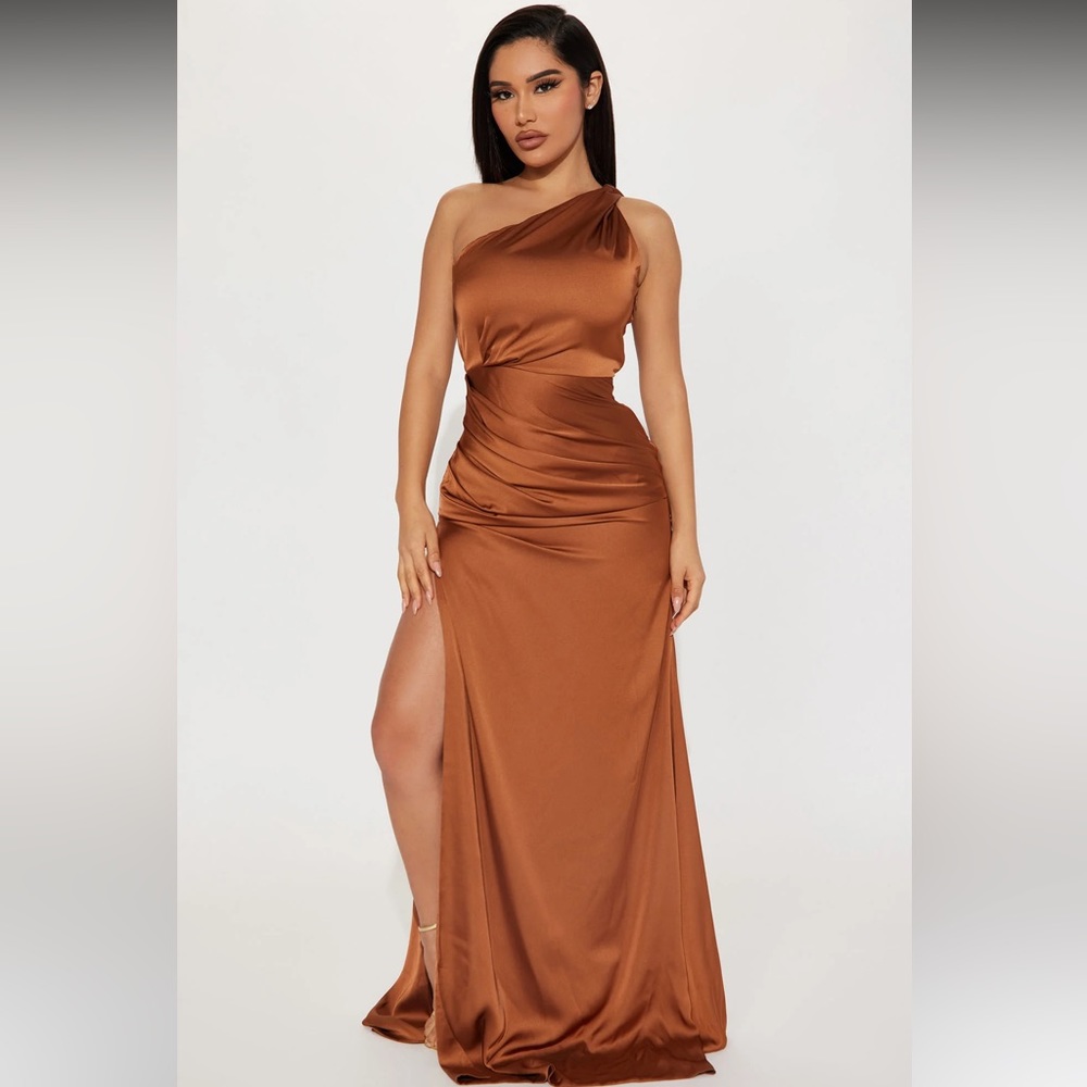 Brown silky maxi dress